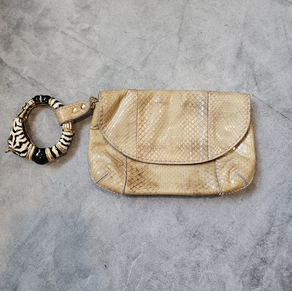 ROBERTO CAVALLI PYTHON CLUTCH WITH CRYSTAL ZEBRA CUFF BRACELET - Picture 5 of 11